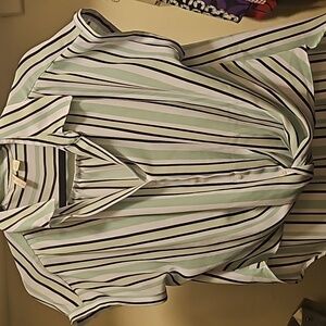 5/$25 Green Black White striped shirt Small